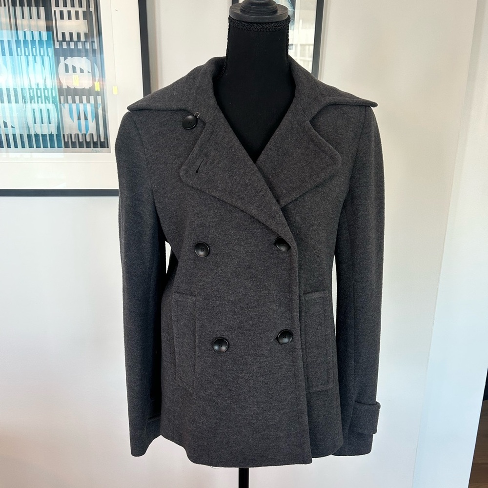Theory Caterina Wool Double Breasted Peacoat Slate Grey Peacoat